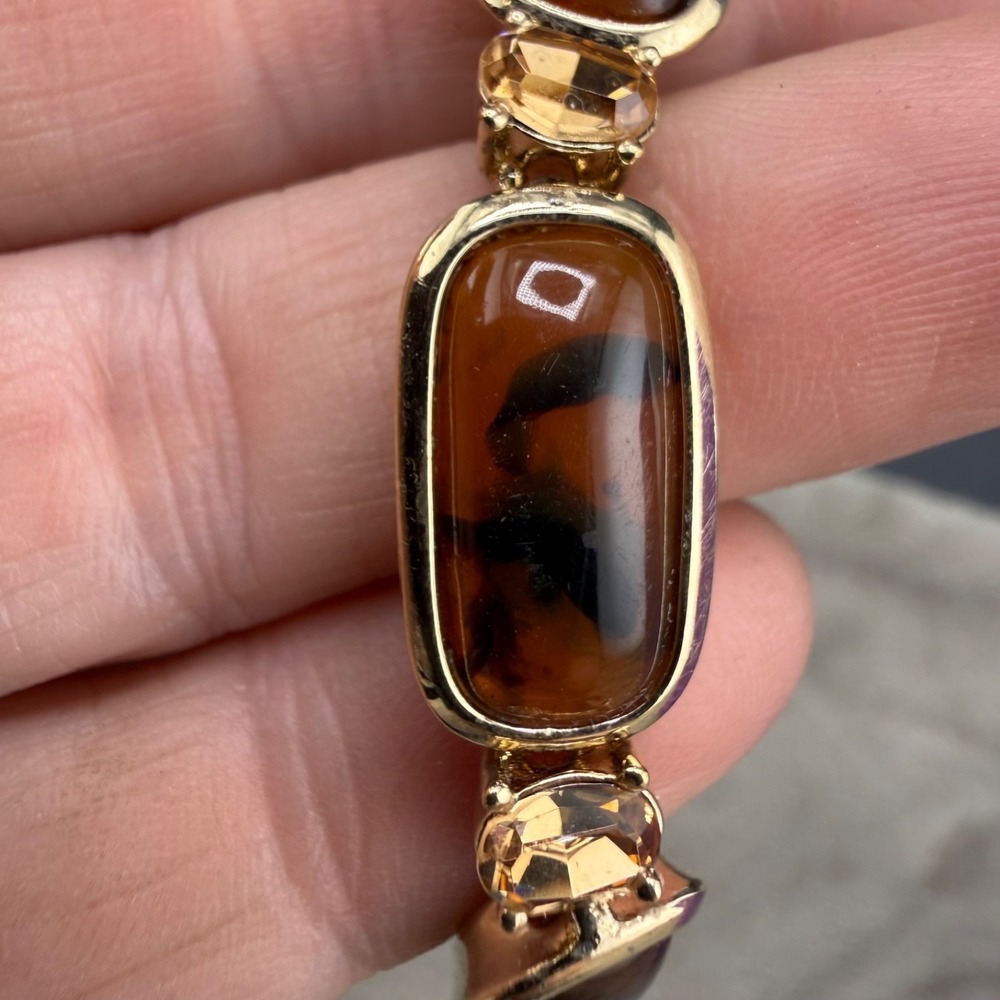 Vintage Monet Bracelet Gold Tone Brown Rootbeer Rhinestone 7" - Picture 8 of 9